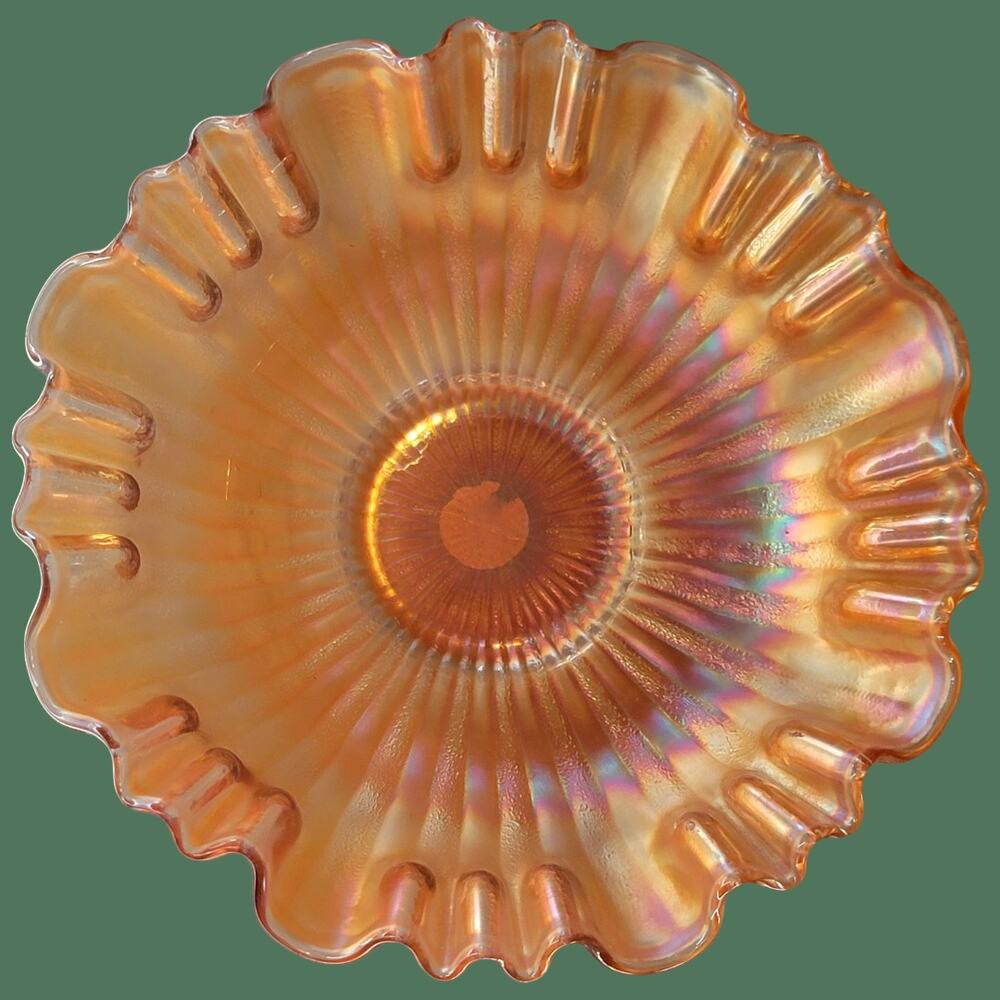 Antique 1910s Fenton Stippled Rays Imperial Marigold with Radium Finish